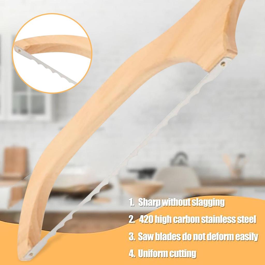 Ломтерезки для хлеба Деревянный нож для дрожжевого хлеба с бантом для домашнего хлеба Зубчатая пила из нержавеющей стали премиум-класса Нож для хлеба для бубликов, багетов и многого другого