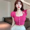 Women's Summer 2025 Knitted Short-Sleeve T-Shirt - New Design with Sweet and Spicy Style, Square Neck, Pure Charm Top.