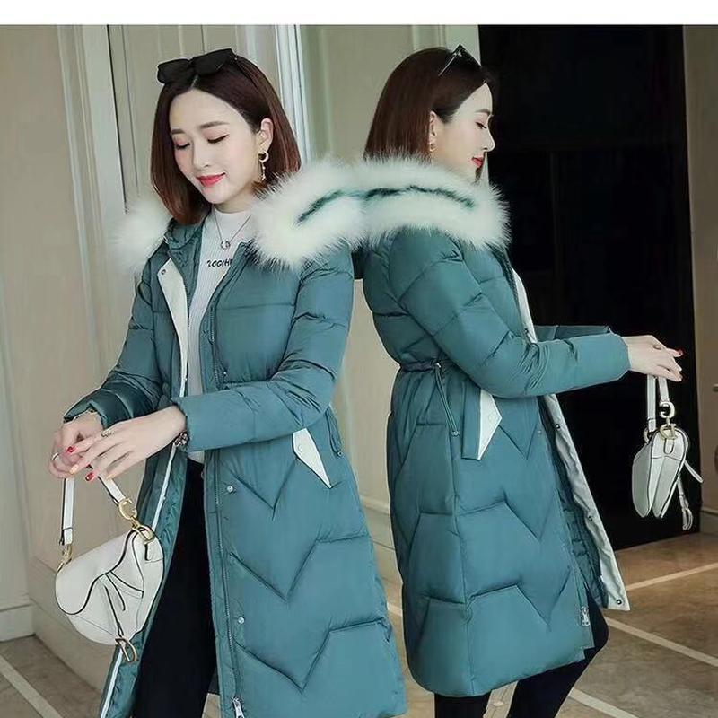 Осенне-зимний пуховик, хлопковая куртка, женская утолщенная хлопковая куртка средней длины с большим меховым воротником