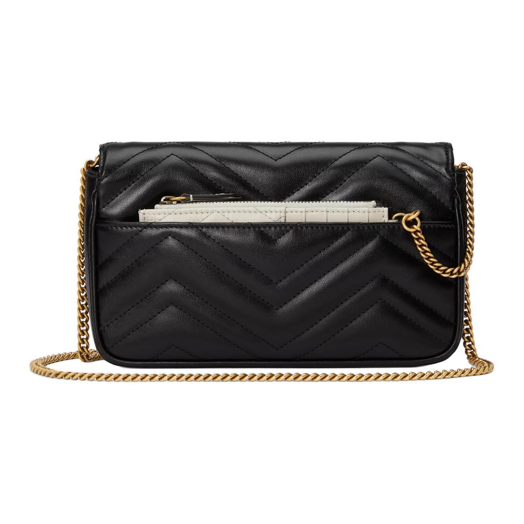 Gucci GG Marmont Золотой Винтажный Логотип Double G Держатель для карт Кожаный Два в одном На плечо Через плечо Мини-сумка Женские сумки 751526-AACCE-1061