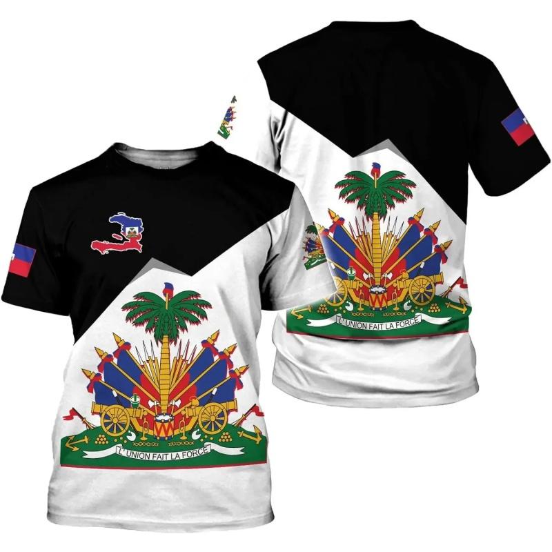 2026 3D Haiti National Emblem & Flag Print Quick Dry Breathable Men’s T-shirt | Outdoor Sports Training Parent-Child Outfits
