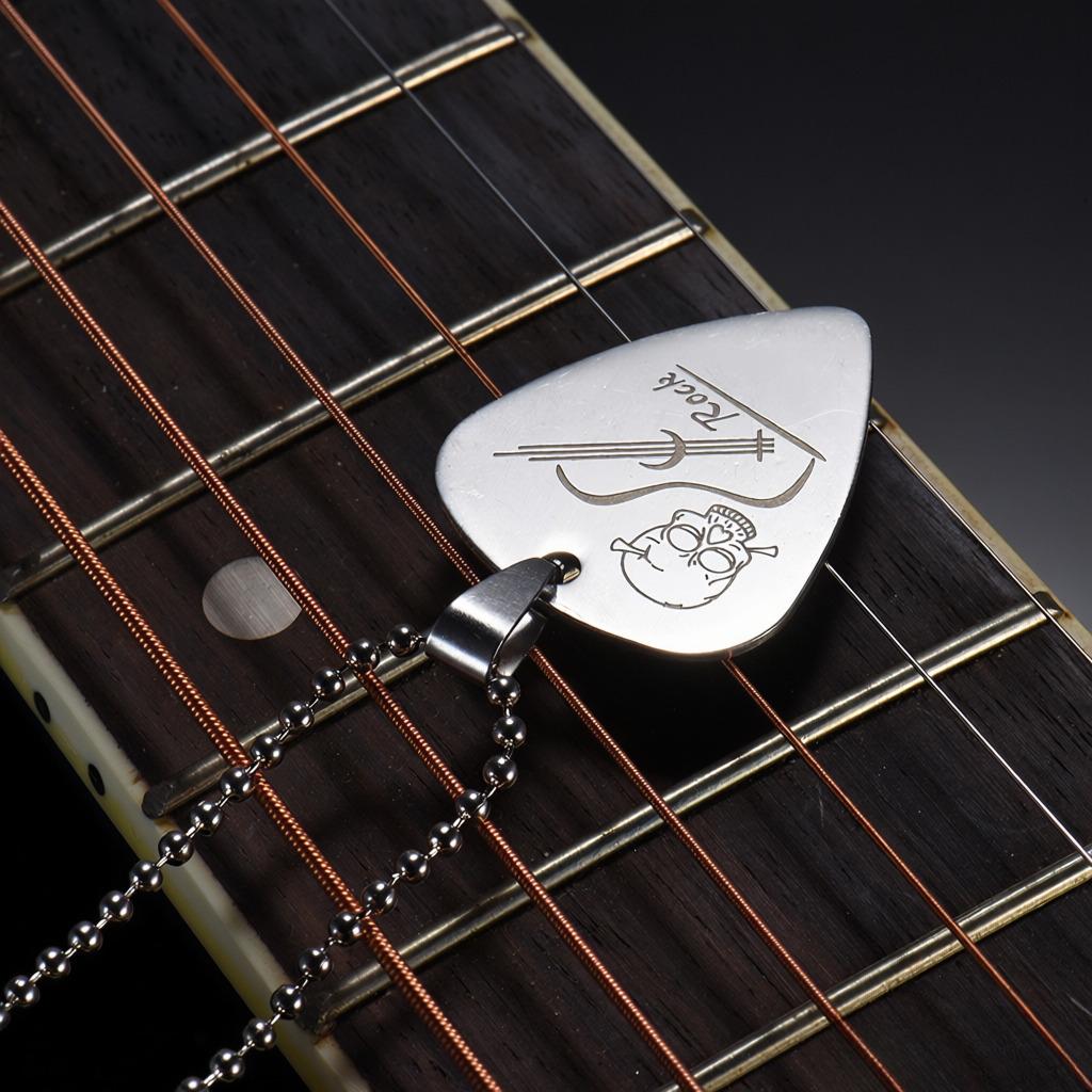 ammoon Guitar Pick Necklace Stainless Steel with 50cm/20in Ball Chain Silver Color