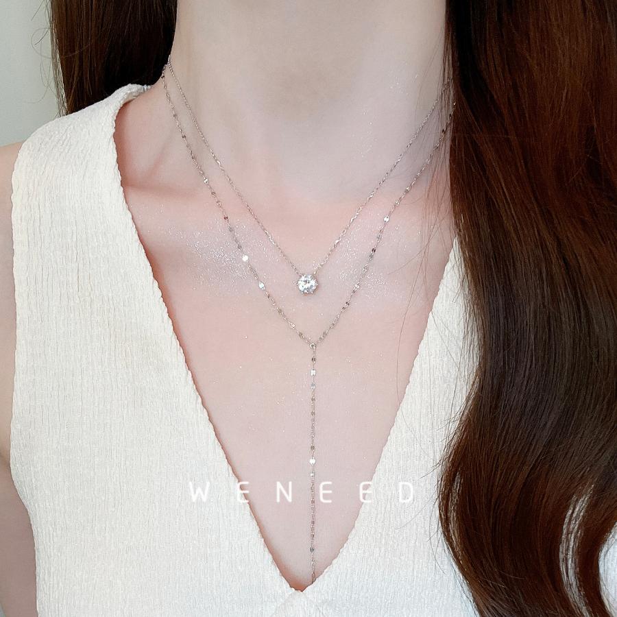 1ct Double Layer S925 Silver Tassel Necklace VVS1 Moissanite GRA Certified Fashion Necklace Y Drop Necklace Stackable Necklace