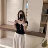 Pure and Sexy Girls Age-reducing Bow Contrast Short-sleeved Knitted T-shirt for Women In Summer New Slim Short Top