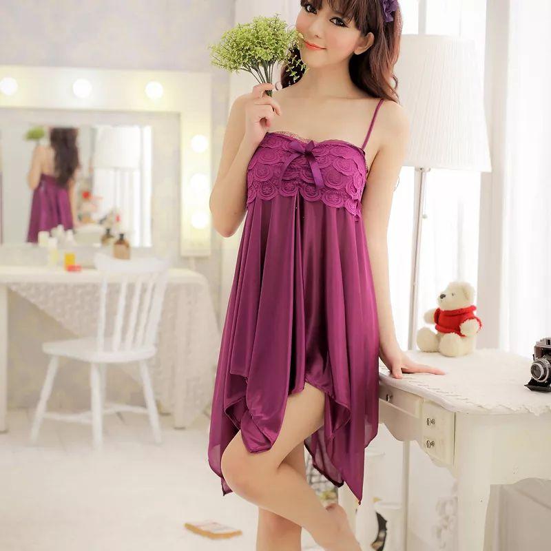 Женские сексуальные кружевные платья для сна с бантом, нижнее белье, шелковые ночные рубашки, ночное платье, одежда для сна