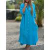 Women's Plus Size Maxi Dress Lapel V-Neck Long Sleeve Dress Casual Solid Color Single-Breasted Long Dress