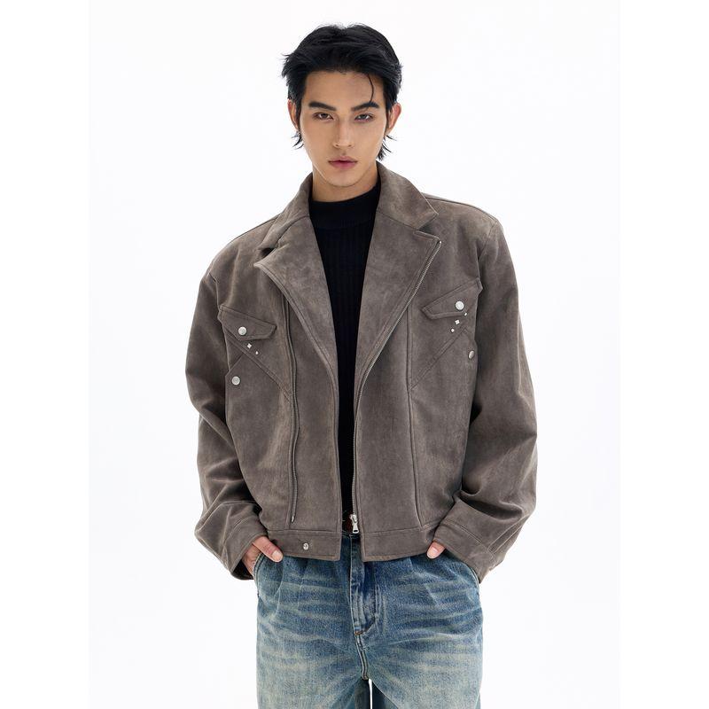 Kisko High-End American-Style Studded Lapel Suede Jacket, Old Money Style Cleanfit Casual Trendy Brand Coat