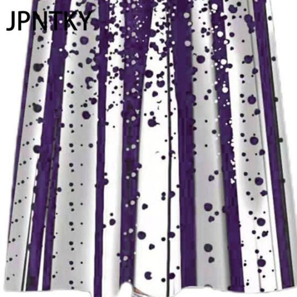 JPNTKY Casual Women Mid Waist Round Neck Pullover Dress Big Hem Print Dress Short Sleeve Ankle Length Dress Women Dresses