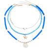 Bohemian Blue Color Rice Seashell Beads Starfish Pendant Necklace for Women Multi-Layer Chain Clavicle Necklace Summer Jewelry