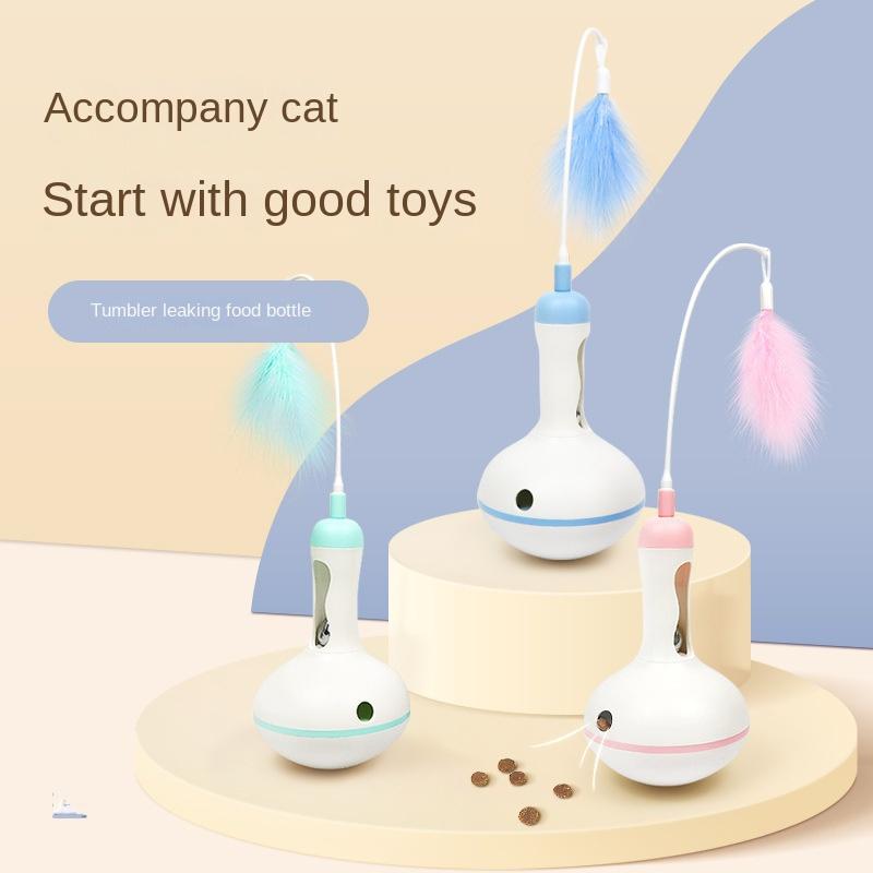 Interactive Dog and Cat Toy, Self-Entertainment Tumbler with Food Dropping Ball and Feather Funny Toy, Relieving Boredom and Improving Intelligence