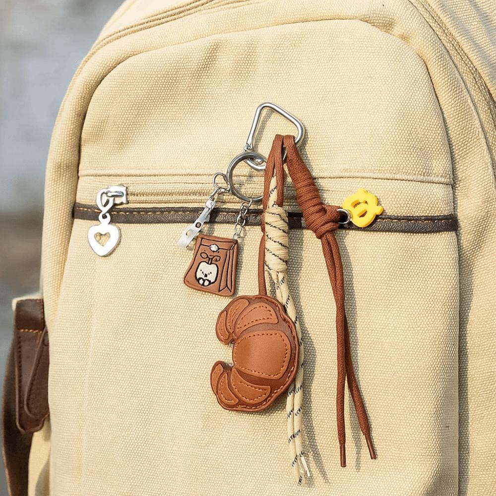 Diy Braided Rope Leather Croissant keychain Pu Leather Bread Keychain Jewelry Accessories