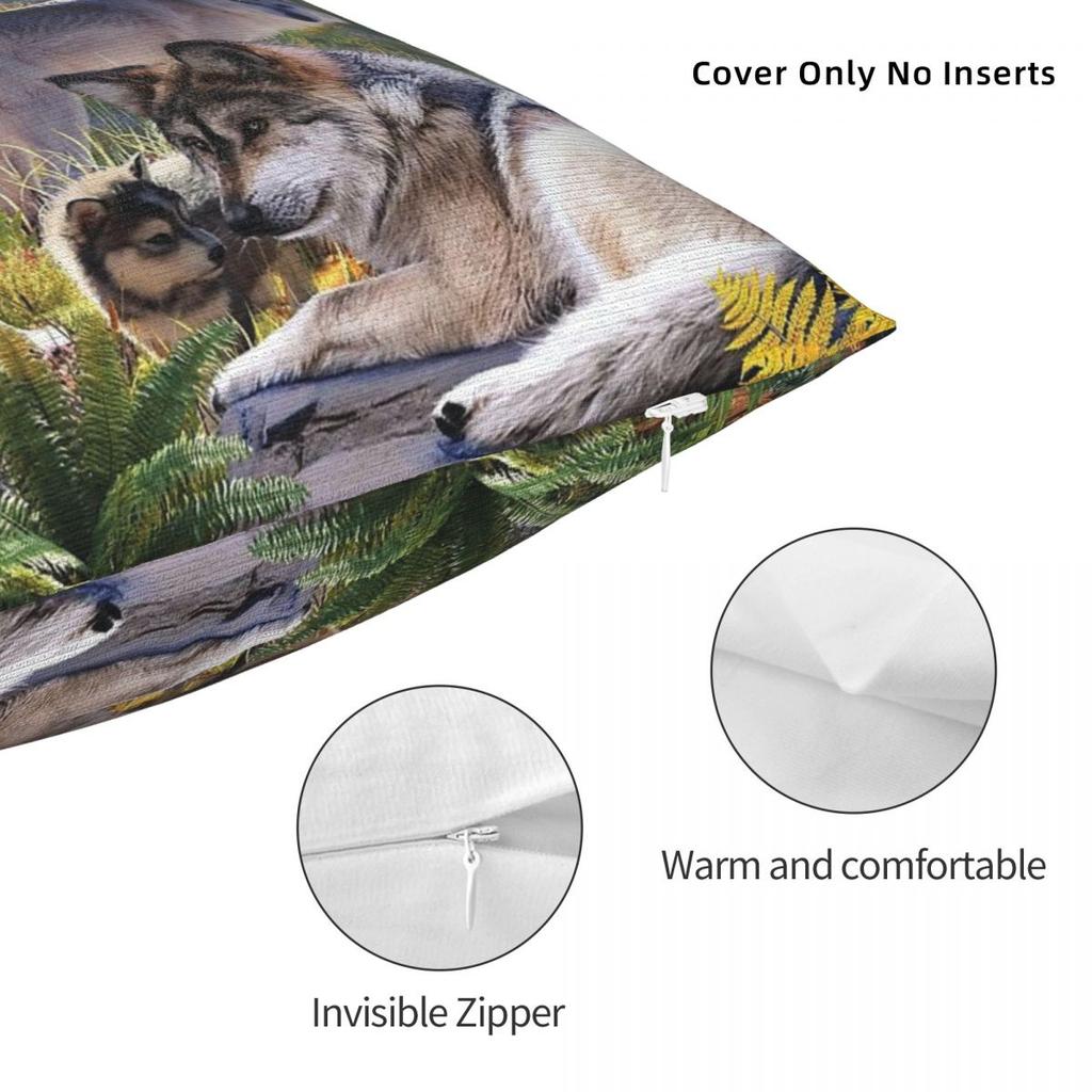 Wolf Pack Square Pillowcase Polyester Linen Velvet Pattern Zip Decor Home Cushion Cover