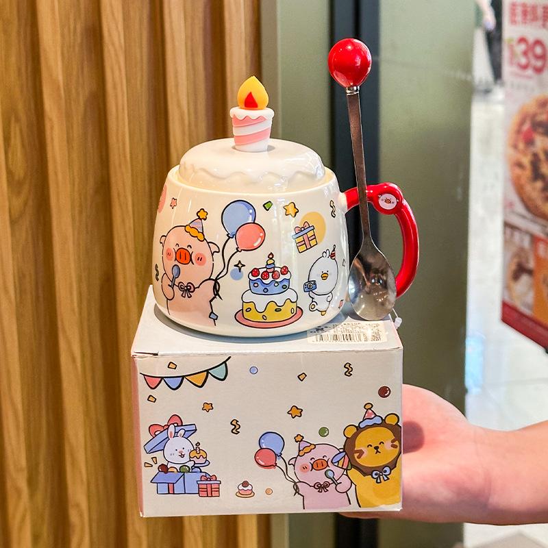 Креативная и милая мультяшная чашка для воды для пары, высококачественная керамическая кружка с крышкой, подарок на день рождения, сувенир