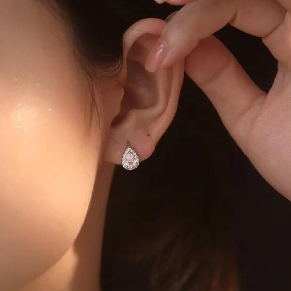 Pear Water Drop Zircon Hoop Earrings Mini Ear Buckle Minimalist Teardrop Stud Earrings Women