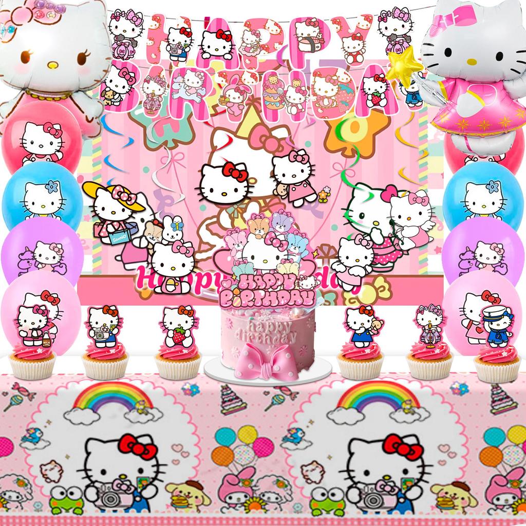 36Pcs Cartoon Birthday Party Supplies, Cartoon Party Decors Set - Cartoon Birthday Decor Banner Background Tablecloth and Cartoon Balloon Cake Topper