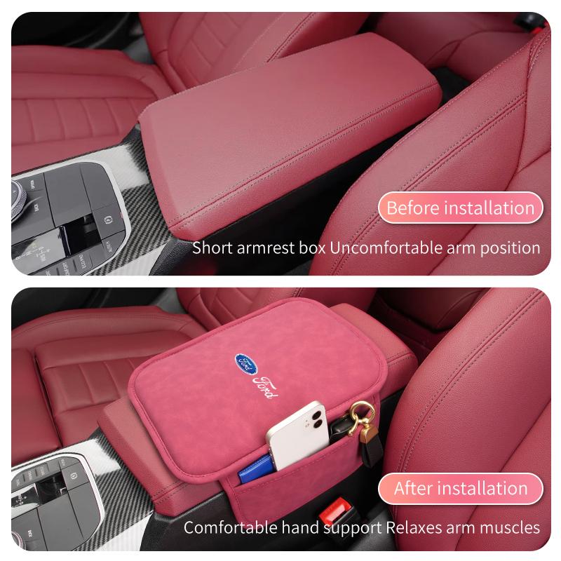 AKP1 Car Armrest Box Mat With Side Pockets Vehicle Armrest Storage Cushion For Ford Escape Ecosport Fusion Explorer Expedition Taurus