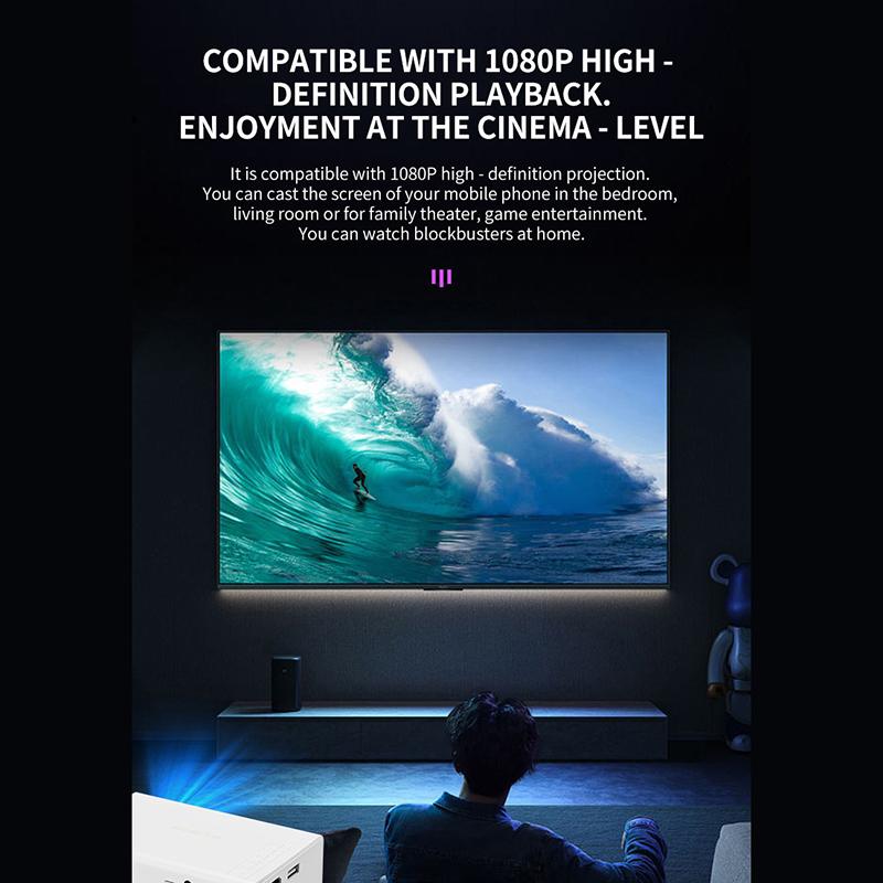 1080P Portable Mini Projector Usb Power Supply For Home Cinema Outdoor Camping Wired Phone Connection 100 Inches Screen Display