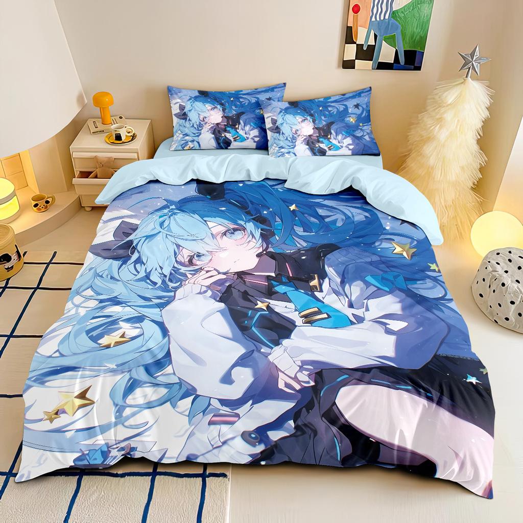 Miku Duvet Cover Set with Pillowcases 50x75cm Multiple sizes Japanese manga Hatsune Miku Bedding Set for Adult Kids Adult