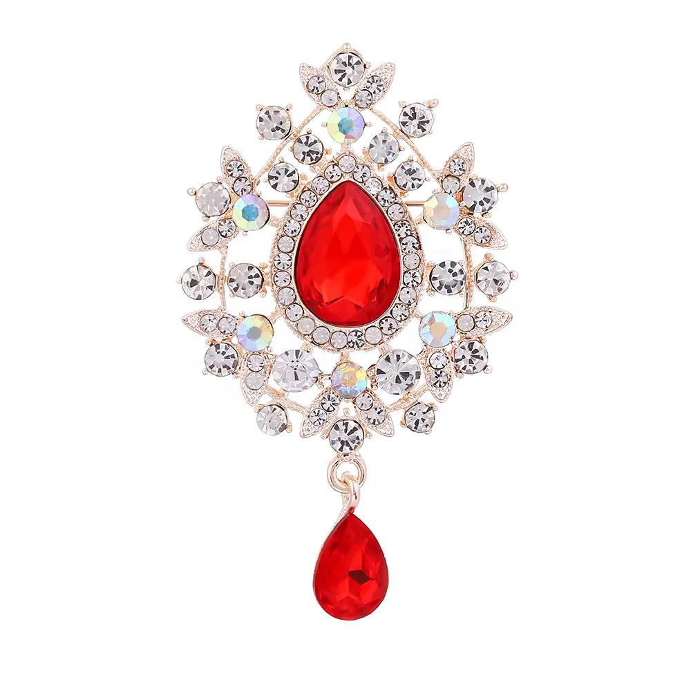 Fashion Alloy Rhinestone Brooches Women's Enamel Glass Pendant Pins Flower Pattern Crystal Jewelry Wedding Occasions