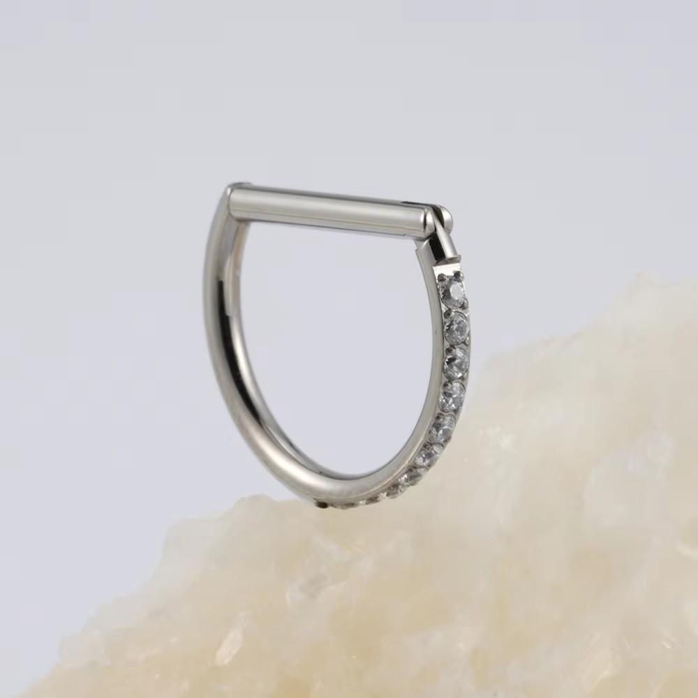 CZ 16G Septum Ring D Shape Body Piercing Jewelry Nose Ring Hoop Conch Helix Piercing