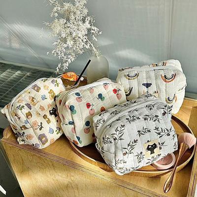 Дорожные женские косметички, симпатичные холщовые косметички с цветком вишни, органайзеры для дамской косметички
