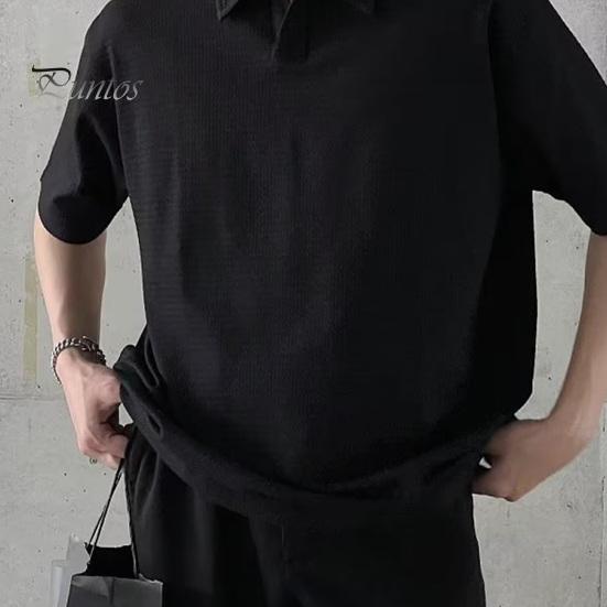 Летний мужской формальный топ с коротким рукавом, полуоткрытый отложной воротник, однотонный, средней длины, официальная офисная одежда, деловая рубашка