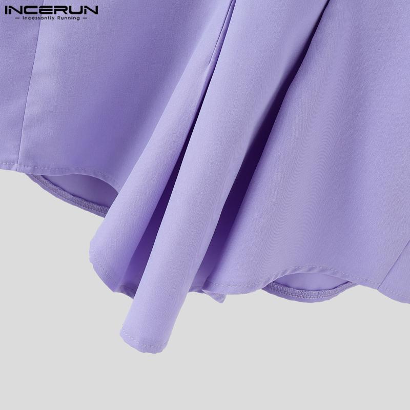 INCERUN Men Lapel Long Sleeve Front Bow Knot Back Twisted Casual Shirts