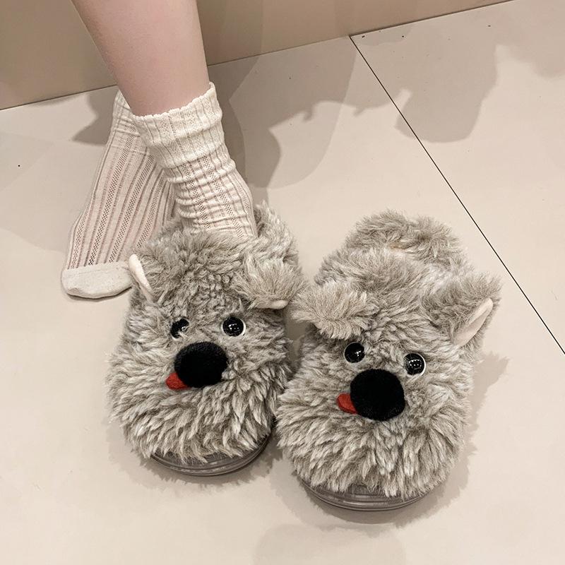 Женские милые мультяшные плюшевые тапочки - Теплые и теплые хлопковые зимние домашние тапочки на толстой подошве для девочек, сладкие плюшевые повседневные комнатные туфли