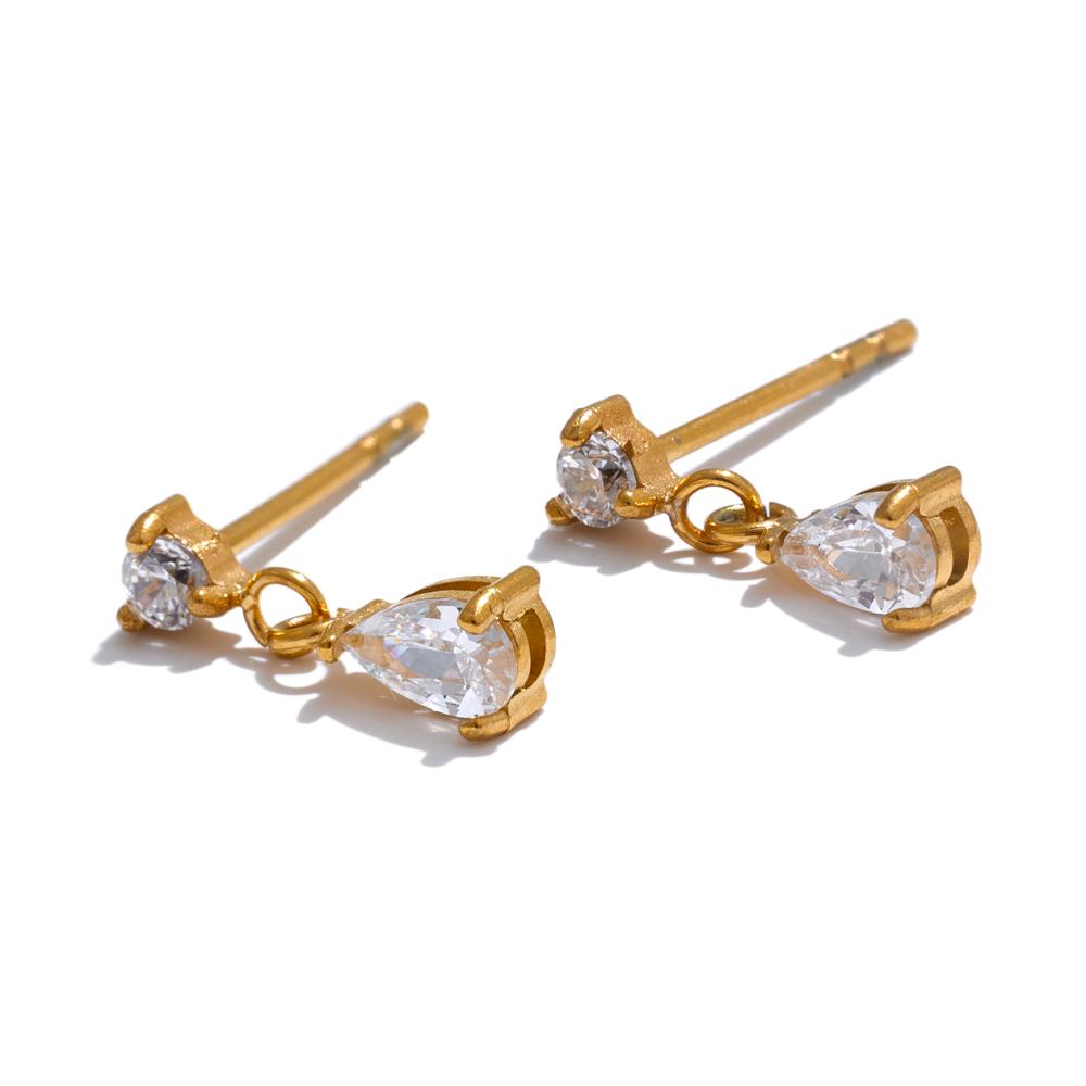 Yhpup Small Delicate AAA Bling Cubic Zirconia Shiny Water Drop Charm Earrings Gold Color Stainless Steel Bijoux Jewelry Gift