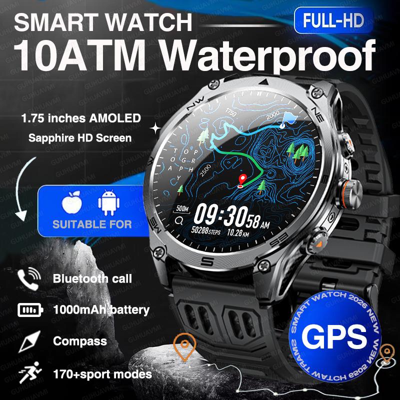 Новые GPS-смарт-часы для мужчин с большой батареей 1000 мАч, 10 ATM, водонепроницаемые, прочные, военные, с отслеживанием маршрута на карте, Bluetooth-звонком