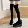 Women Over The Knee High Boots Fashion Slip On Stretch Long Booties Autumn Winter Platfrom Flats Ladies Shoes