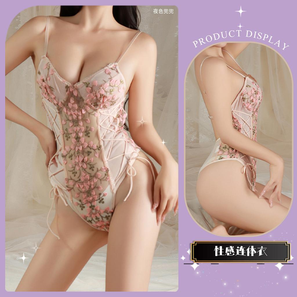 Sex underwear European and American sexy suspender one-piece waist lace embroidery pure desire one-piece strap set