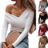 Осенняя блузка с открытыми плечами, однотонная женская тонкая блузка с длинным рукавом, все
