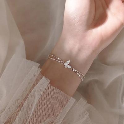 Браслет-бабочка S925 из стерлингового серебра Ins Special-Interactive Design Cold Style Double Layer Round Bullies Bracelet Light Luxury