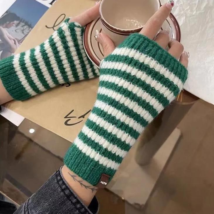 WTEMPO Полосатый короткий трикотажный наручный бандаж, манжета, ветрозащитные перчатки с полупальцами, пара холодостойких эластичных теплых шерстяных варежек