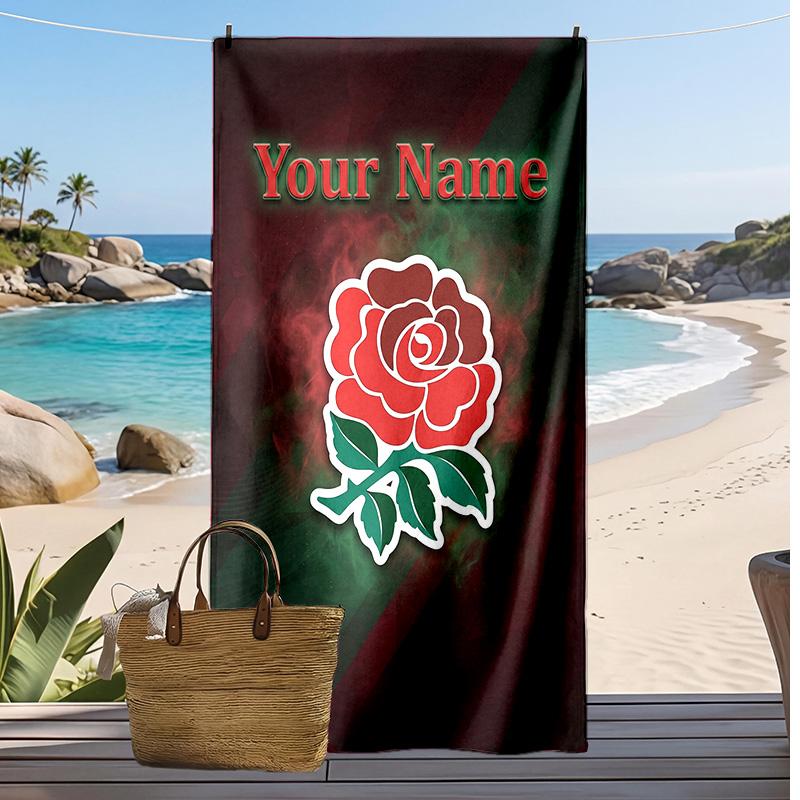 England Rugby Custom Beach Towel, Print Your Name Text Lightweight Absorbent Towel for Swimming Travel