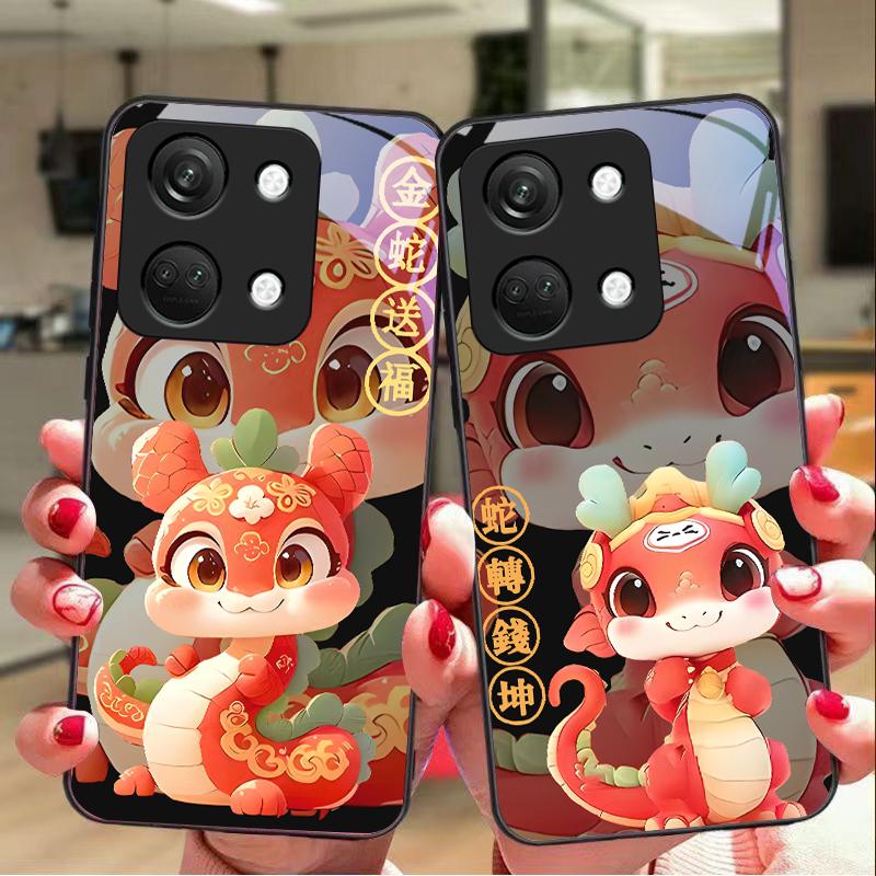 Новая Мультяшная Змея Для OnePlus Nord 3 5 6T 7 Pro 8 12 10T Reno8 Lite 5G 10R Nord N30 Жесткий Чехол Закаленное Стекло Чехол Для Телефона Черный
