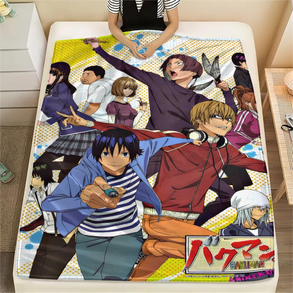 1PC Bakuman Print Flannel Blanket, High quality All Seasons, Home Decor, Warmth and Comfort, Perfect for Christmas Gifts