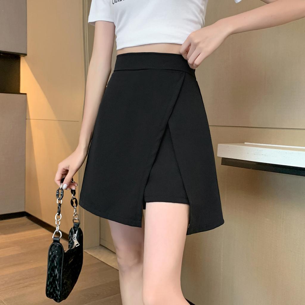 Black Short Skirt for Women In Summer Slit Chiffon Suit Skirt Pants High Waist Slim A-line Large Size Shorts Skirt
