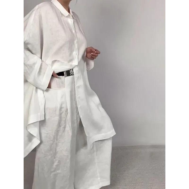 Весна и осень Повседневный свободный однотонный костюм с длинным рукавом и широкими брюками