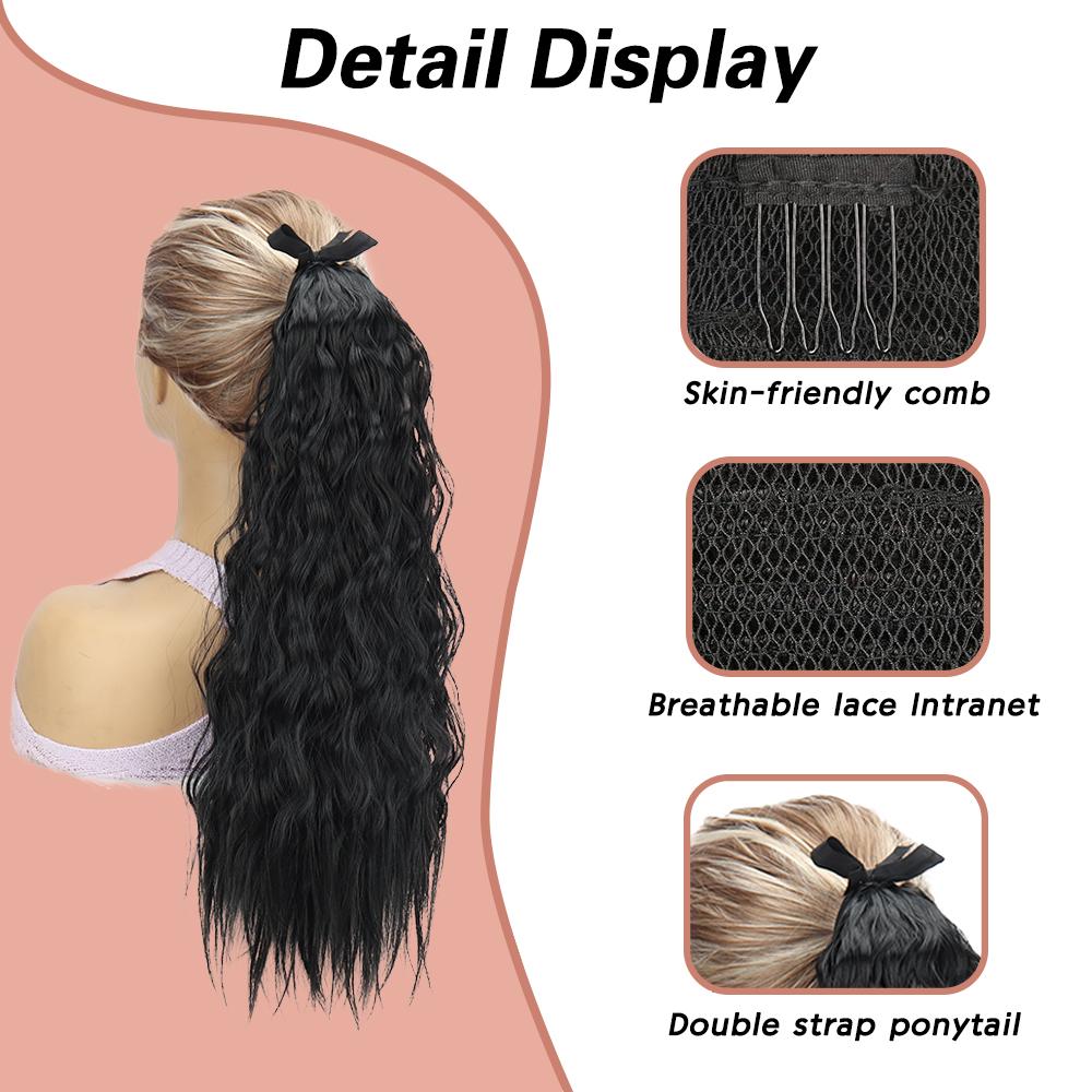 LISI HAIR Синтетическая кукуруза вьющиеся двойной ремень хвостик расширение обертывание вокруг длинные вьющиеся волнистые хвостики шиньон для женщин носить