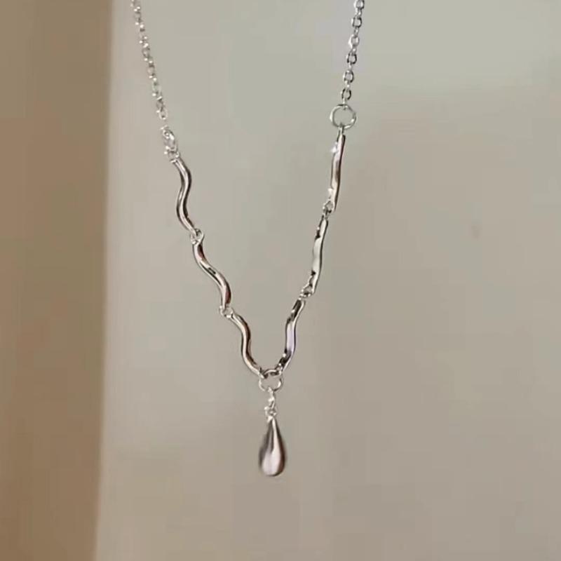 Серебряное ожерелье-волна в форме капли воды, легкая роскошь, нишевое, сладкий, крутой стиль, женская, легкая роскошь, высококачественная, новая цепочка на ключицу