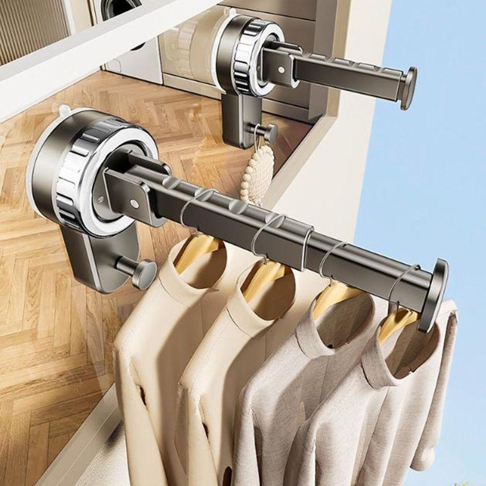 Punch-free Suction Cup Clothes Hanger Wall Mounted Expandable Clothes Drying Rack Space Saving Foldable Balcony Hanging Rack