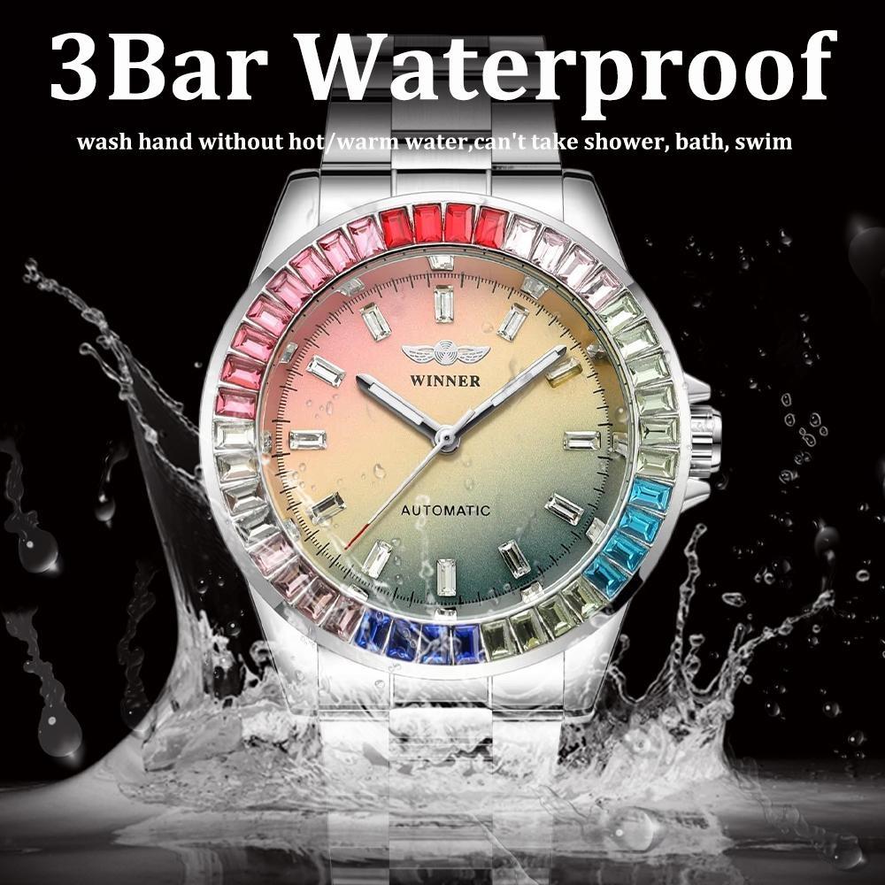 Модные цветные бриллиантовые часы для мужчин, полностью автоматические механические часы, стальной ремешок для мужских наручных часов, модный циферблат с рисунком в технике тай-дай