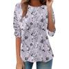 Women's Loose Casual Long Sleeve Top Round Neck Button Pull Stripe Prints T Shirt