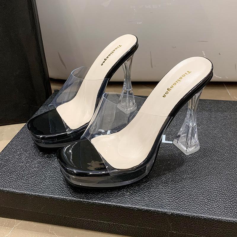 Модные летние женские туфли-лодочки, сандалии, желейные шлепанцы с открытым квадратным носком, на высоком каблуке, женские сексуальные прозрачные шлепанцы, каблук обуви, прозрачные сандалии