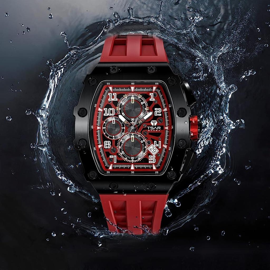 TSAR BOMBA Кварцевый Аналоговый 5 АТМ Водонепроницаемый Бочкообразный Нержавеющая Сталь Простой Большой Повседневный Спорт Идеальный День Победы Красный Мужские Часы, Механизм, Водонепроницаемость, Форма,