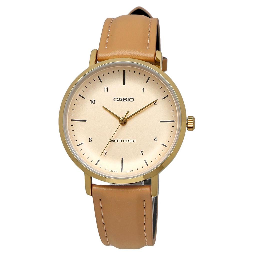 CASIO LTP-VT03GL-4B analog quartz ladies watch pale orange metallic x beige leather band overseas model