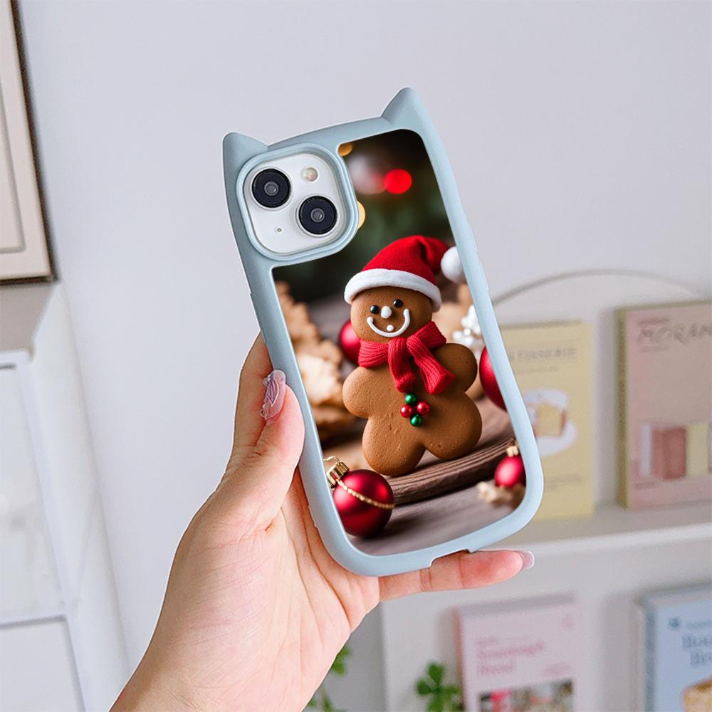 Мягкий чехол для телефона с кошачьими ушками для iPhone 16 15 14 13 12 11 Pro Max TPU Anti-Drop Прозрачная акриловая задняя крышка NY46 Рождественская елка Санта-Клауса
