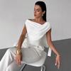 Женская асимметричная однотонная футболка без рукавов - Простой и стройнящий стиль (2025)